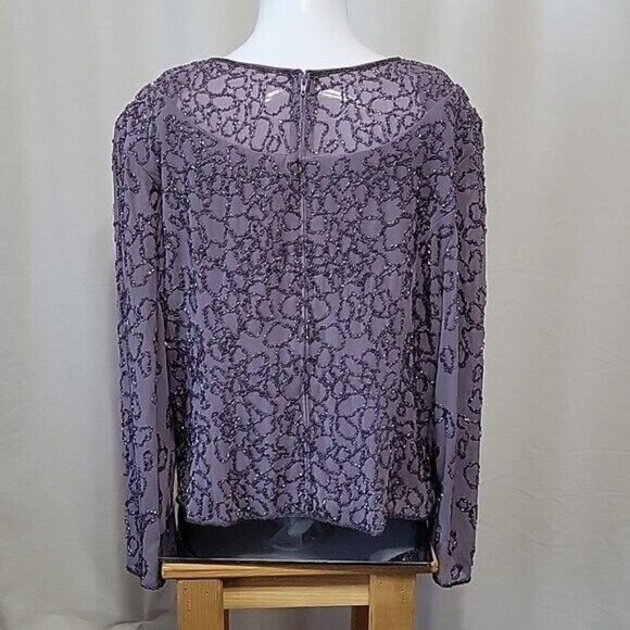 Sylvia Ann Blouse Beaded Periwinkle sequined Size 10-12 formal dressy party vtg - Picture 5 of 7